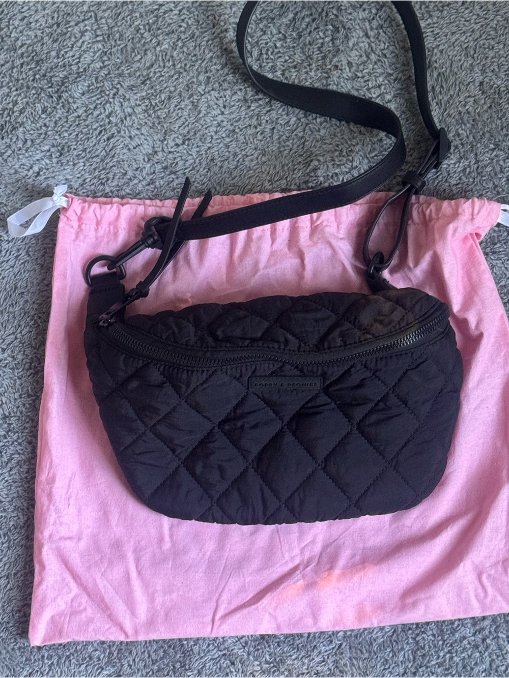 Poppy & Peonies Quilted Black Crossbody Bag
